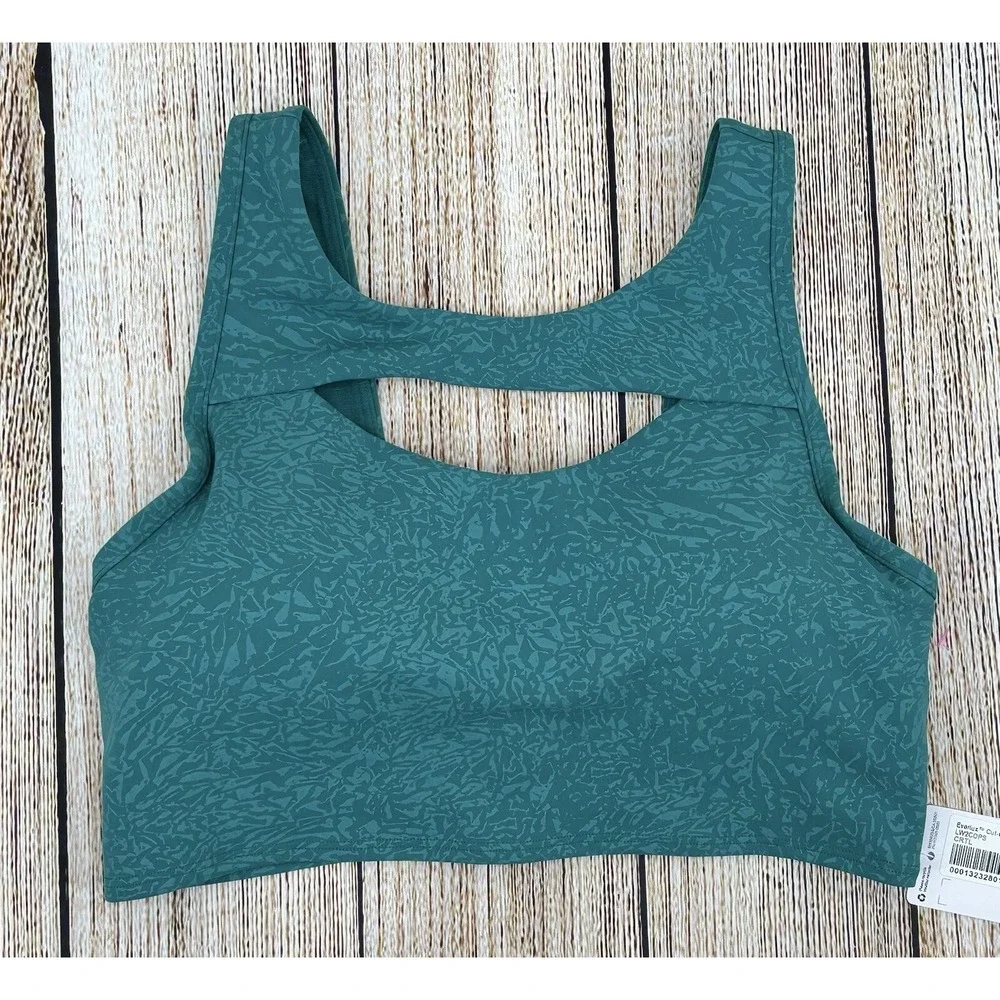 Lululemon Everlux Cut-Out Train Bra Sz 8‎ Teal Green Textured Medium Support NWT